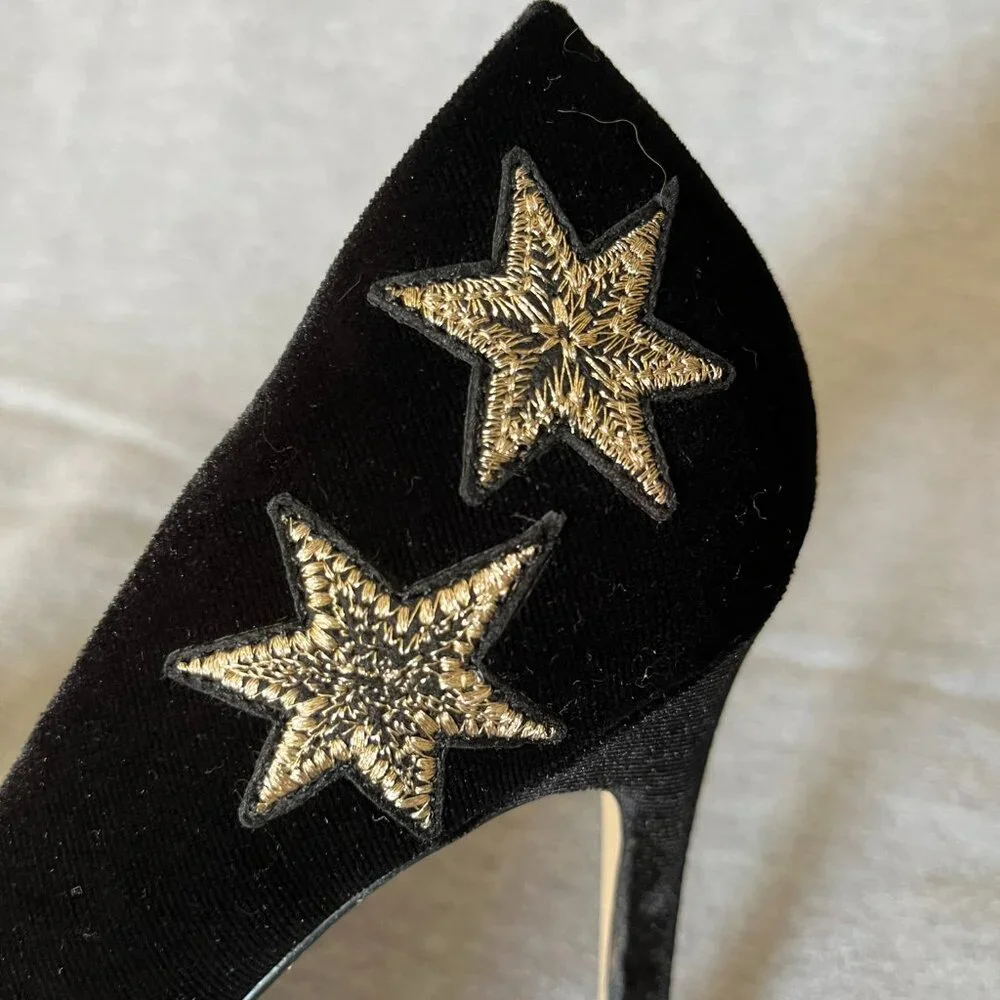 Mix No. 6 Black Velvet Heels w/ Gold Stars. Never Worn. Size 7.5 US | 38 EU - Picture 9 of 12